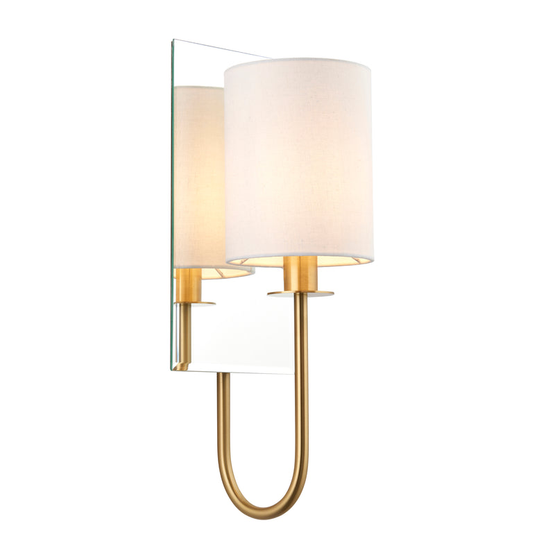 Lightologist Satin brass plate & vintage white fabric Shade Wall Light WIN1399514