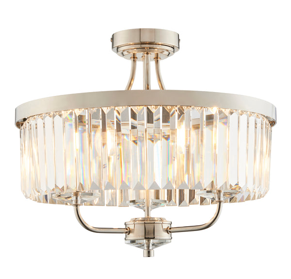 Lightologist Bright nickel plate & clear cut glass Multi arm lamp Semi flush Light WIN1390264