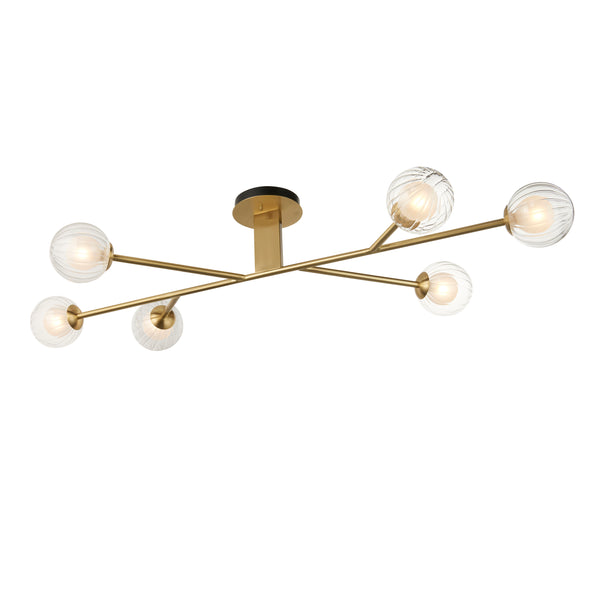 Lightologist Satin brass plate & clear/frosted glass Multi arm glass Semi flush Light WIN1396689