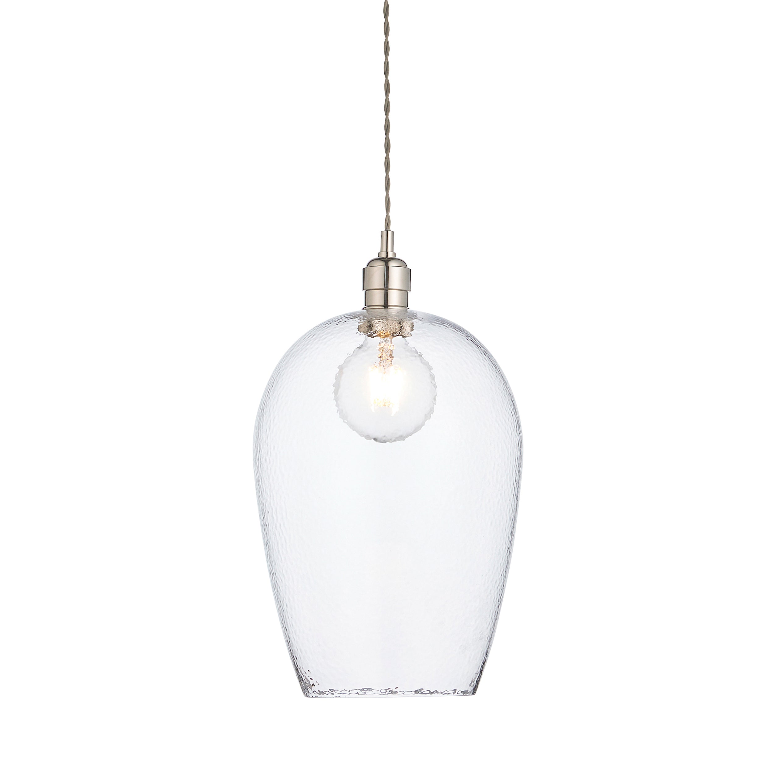 Lightologist Bright nickel plate & clear hammered glass Single Pendant Light WIN13104237