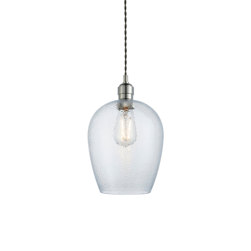 Lightologist Bright nickel plate & clear hammered glass Single Pendant Light WIN13104233