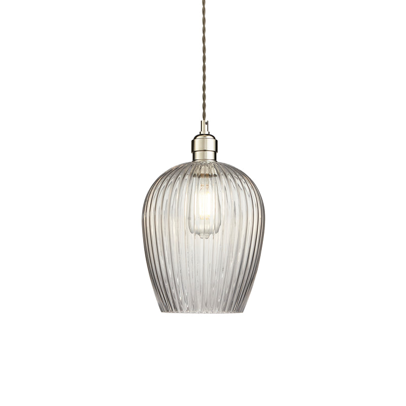 Lightologist Bright nickel plate & clear ribbed glass Single Pendant Light WIN13103676