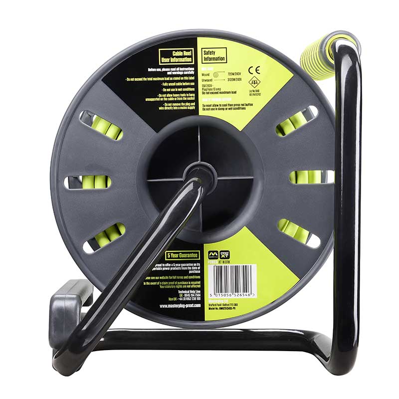 MasterPlug Pro XT 4 Socket 25M 13A Medium Open Reel Extension Lead OMU25134SL-PX