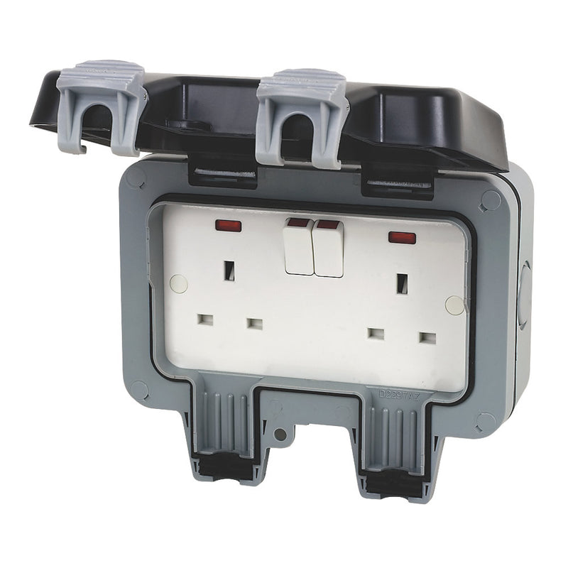 BG Storm  Weatherproof 13A 2 Way Gang Switch Socket WP22