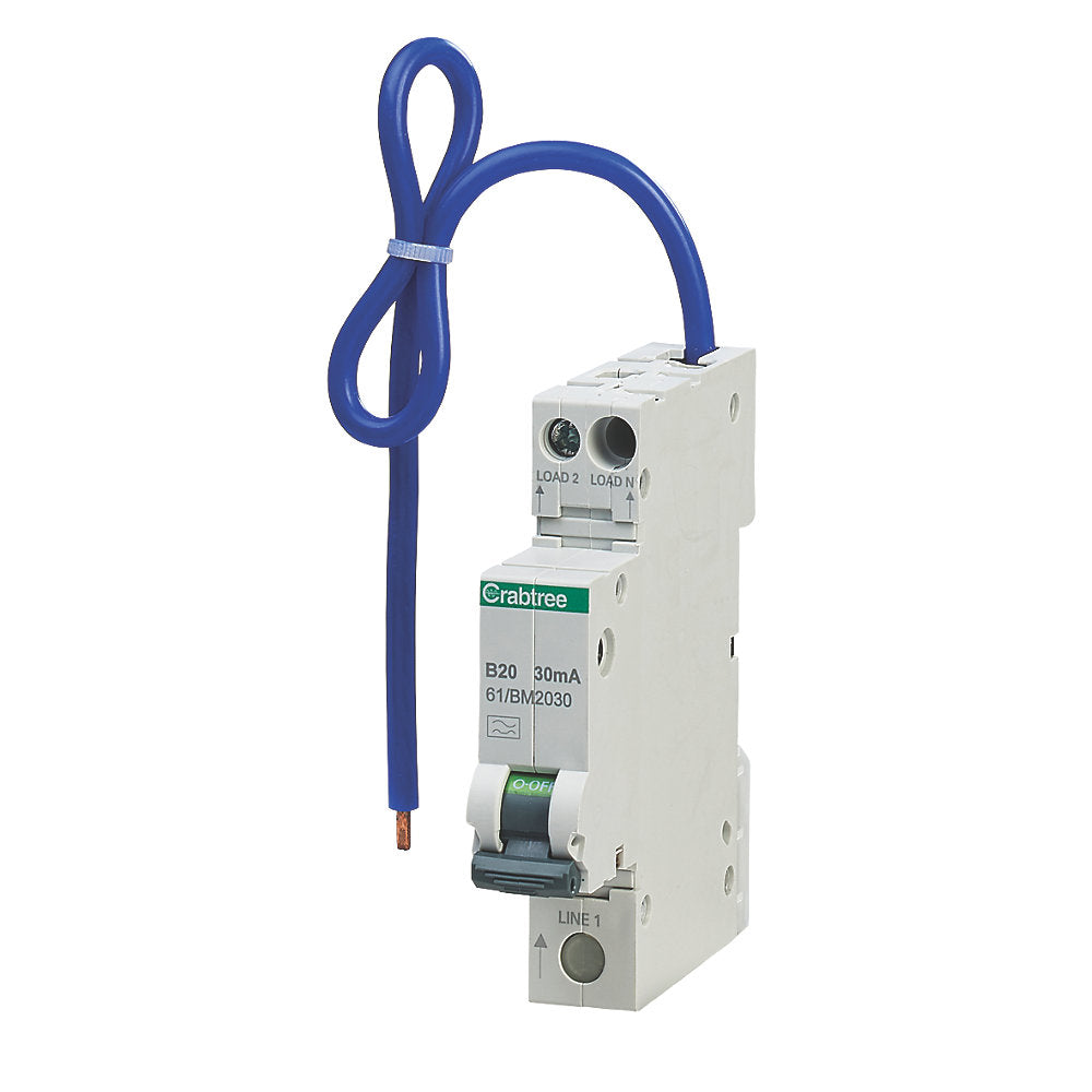 Crabtree Starbreaker 20A 30mA SPswN B Curve 6kA Type A Miniature RCBO 61/BM2030