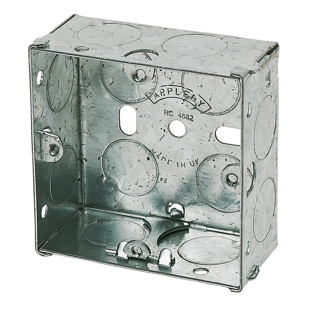 Appleby 1 Gang Adjustable Lug Flush Steel Installation Box 47mm Depth SB618