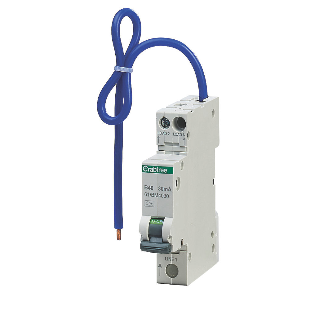 Crabtree Starbreaker 40A 30mA SPswN B Curve 6kA Type A Miniature RCBO 61/BM4030