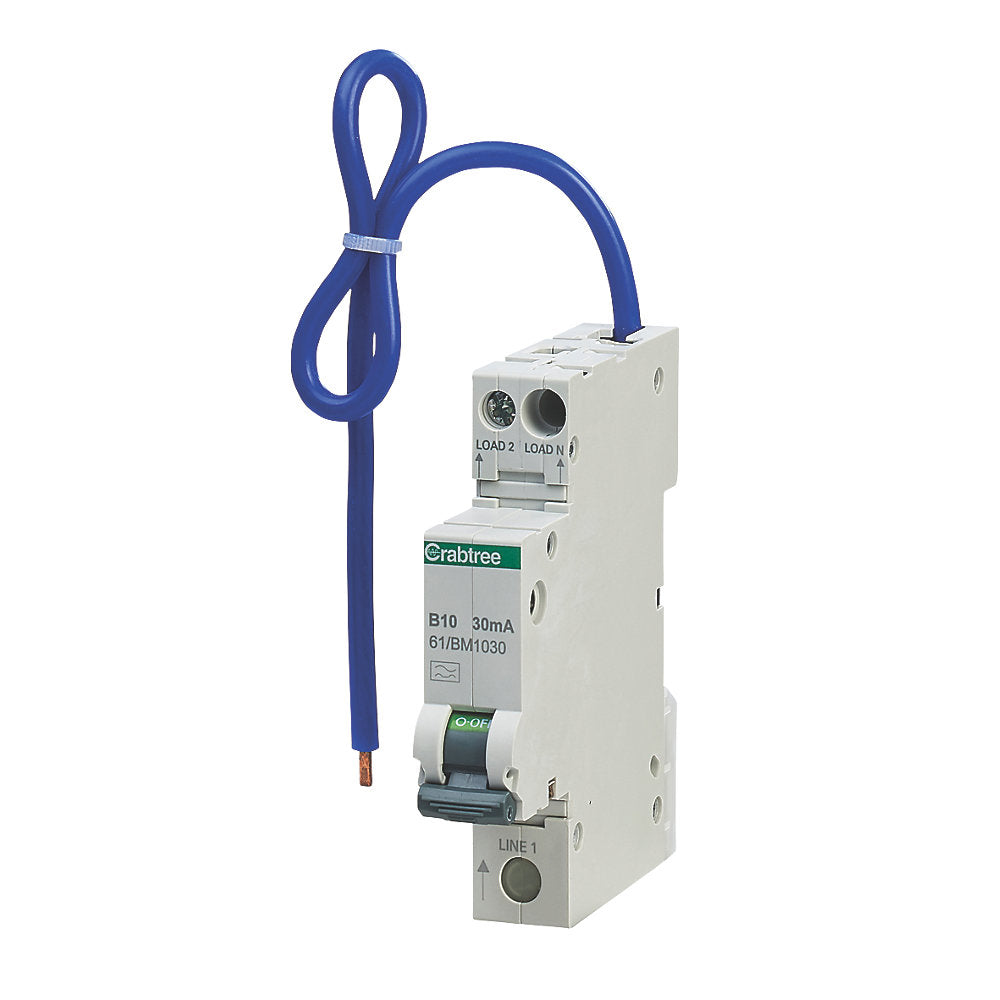 Crabtree Starbreaker 10A 30mA SPswN B Curve 6kA Type A Miniature RCBO 61/BM1030